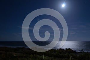 Full Moon Over Ocean on Clear Night