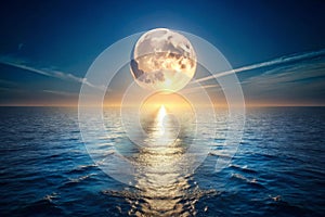 Full Moon Over Sea with Moon Path