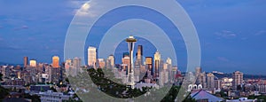 Full Moon Over Seattle Washington Skyline Panorama