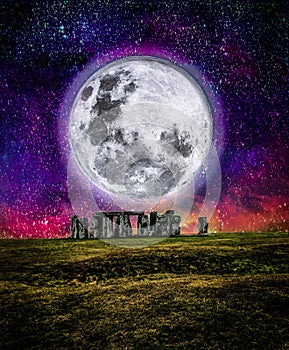Full moon over Stonehenge, UK