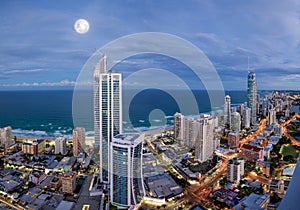 Full moon over Surfers Paradise