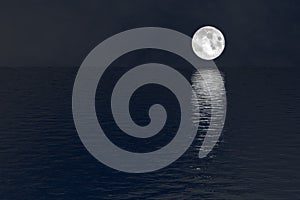 Luna llena a través de Agua silencioso noche escena 