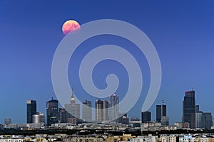 Full moon in partial eclipse over Warsaw