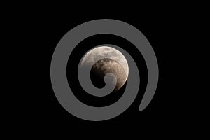 Full moon, partially eclipsed. Black background.