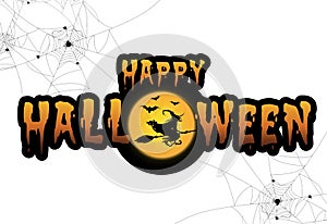 Full moon with pumpkins and ghost,Sign party happy Halloween night background