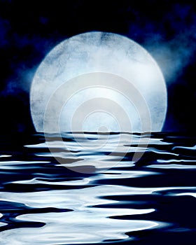 Full moon reflecting on sea