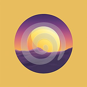 Full moon rise over the ocean illustration, tones of purple and yellow