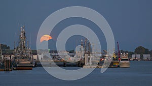 Full Moon Rise Steveston Harbor Docks 4K UHD