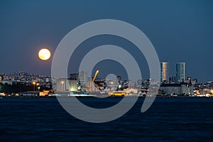 Full moon rising over Istanbul