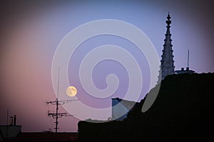 Full Moon Rising over the Roofs of Bratislava, Slovakia