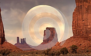 Full Moon rising on it`s Perigee in Monument Valley