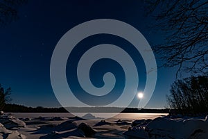 Full moon and stars on a blue sky