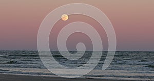 Full moon sunset Ocean sand Texas 4K