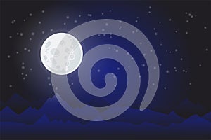 Full moon surface on night sky with stars vector illustration