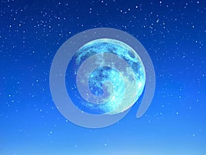 Full moon surface on starry sky blue space background