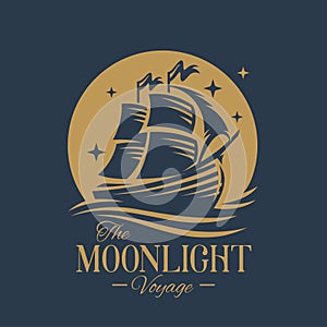 Full moon vintage sailing ship logo