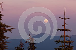 Full Moonrise at Sunset with Smoke Layers
