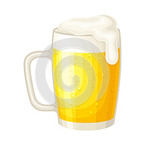 Full Mug of Beer with Drops and Beer Foam Vector Illustration