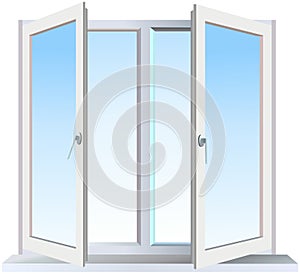 Full opened modern window with blue background