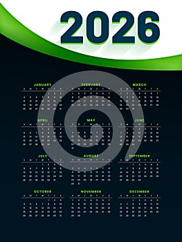 2026 full page calendar green template