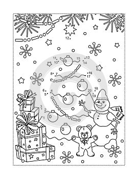 Full page Christmas celebration party join the dots puzzle and coloring page