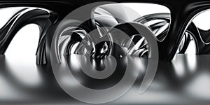 full 360 panorama view of dark futuristic geometric round organic shape environment 3d render illustration hdri hdr vr photo