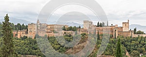 Full panoramic exterior at the Alhambra citadel, view Viewpoint San NicolÃÂ¡s, a palace and fortress complex located in Granada, photo