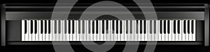 Full piano keyboard. Flat top orthographic view of black and white piano keys