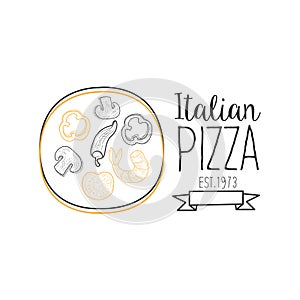 Full Pizza Abd Ribbon Premium Quality Italian Pizza Fast Food Street Cafe Menu Promotion Sign In Simple Hand Drawn