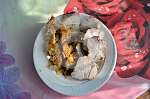 Full plate of meat on the table