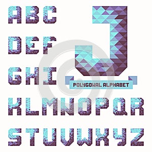 Full polygonal triangular alphabet. Trendy typeset in vector