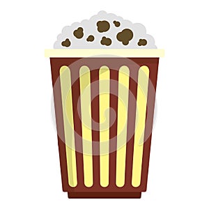 Full popcorn basket icon, flat style