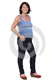 Full portrait of a woman with casual clothes on white background
