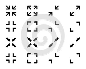 Full screen and exit full screen icon vector set. Page size web button.