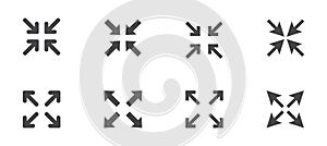 Full screen icon interface menu cursor bitton, application size control pointer. Web ui line navigation maximize or