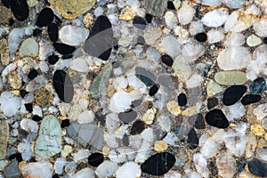 The full-screen texture of conglomerate rock with white and black siliceous pebbles