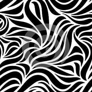 Full Seamless Abstract Pattern. Monochrome Vector. Black and White Curved Lines