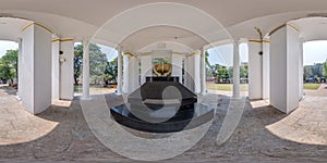 full seamless hdri 360 panorama inside concrete monument with columns in indian city in equirectangular projection, VR content