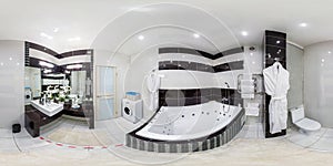 Full seamless hdri panorama 360 degrees angle view in interior of bathroom and toilet  in modern flat loft apartments in