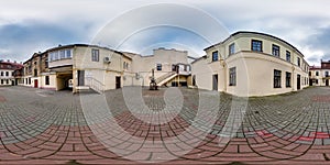 full seamless spherical hdri 360 panorama near old houses in narrow courtyard or backyard of city bystreet in equirectangular