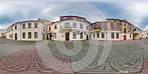 full seamless spherical hdri 360 panorama near old houses in narrow courtyard or backyard of city bystreet in equirectangular