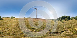 Full seamless spherical hdri panorama 360 degrees angle view near windmill propeller in equirectangular projection, VR AR virtual photo