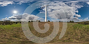 full seamless spherical 360 hdri panorama view near huge windmill propeller in equirectangular projection, VR AR virtual reality