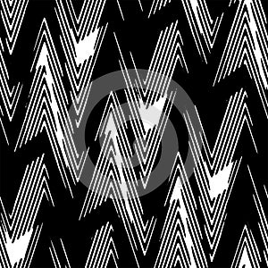 Full Seamless Vertical Zigzag Modern Pattern Vector. Classic Black and White Design Fabric Print Background