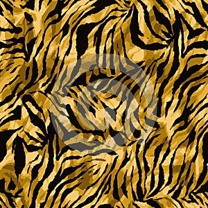 Full seamless wallpaper for zebra and tiger stripes animal skin pattern. Black and gold design for textile fabric printing.