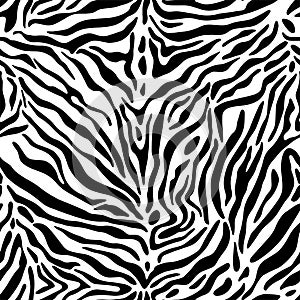 Full seamless zebra and tiger stripes animal skin pattern. Black and white texture design for textile fabric printing.