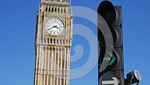 Full sequence of traffic lights with Big Ben behind