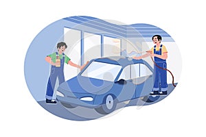 Full Service Car Wash Illustration concept. A flat illustration isolated on white background