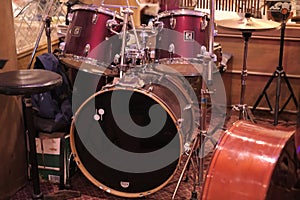 Full set of drums in a luxurious restaurant