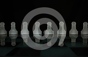 full set of eight clear chess piece pawns